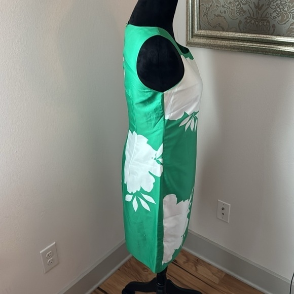 Banana Republic green white sleeveless key hole back lined shift dress Sz 6 - Picture 2 of 6